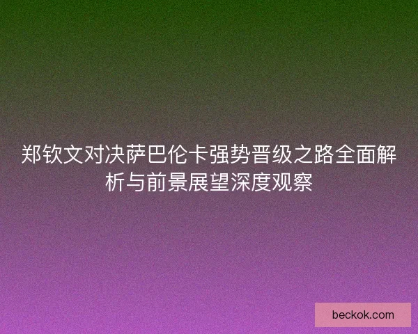 郑钦文对决萨巴伦卡强势晋级之路全面解析与前景展望深度观察